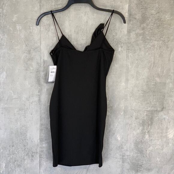 MISSGUIDED Solid Black Strappy Frill Detail Sleeveless Bodycon Mini Dress SZ 4 - Picture 2 of 11